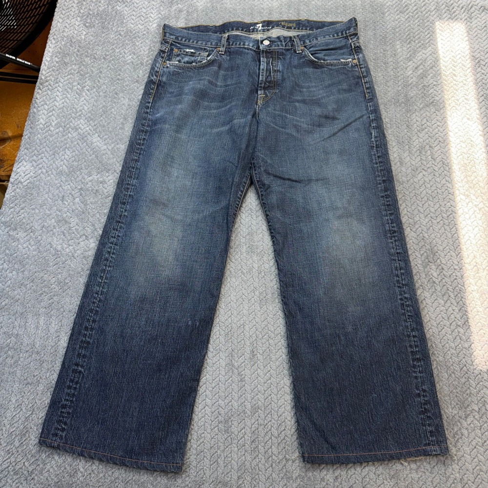 7 For All Mankind Relaxed Jeans Men 39x29 Med Wash Button Fly Distressed USA